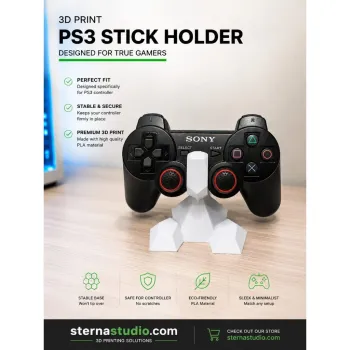 Holder Stick PS3 – Dudukan Controller PS3 Minimalis Bahan PLA Print 3D