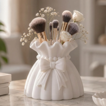 Organizer Kuas Makeup Pita 3D Print – Tempat Brush Makeup Estetik Warna Putih