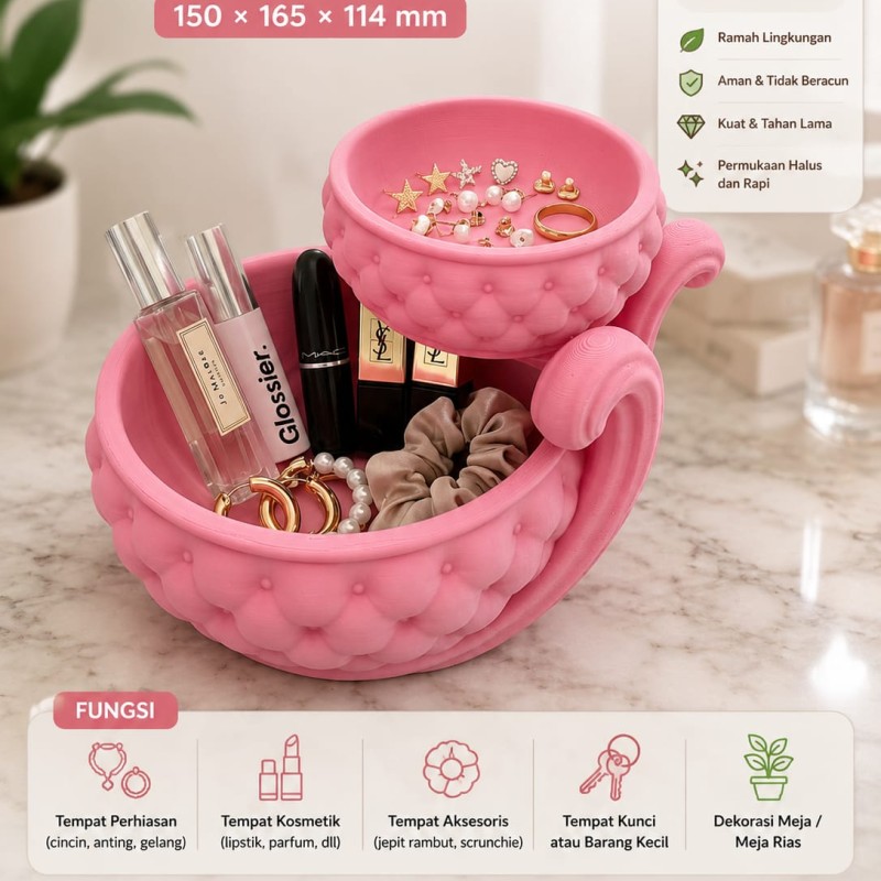 Organizer Serbaguna 2 Tingkat Bahan PLA Tempat Kosmetik Perhiasan Kunci Ukuran 150x165x114 mm