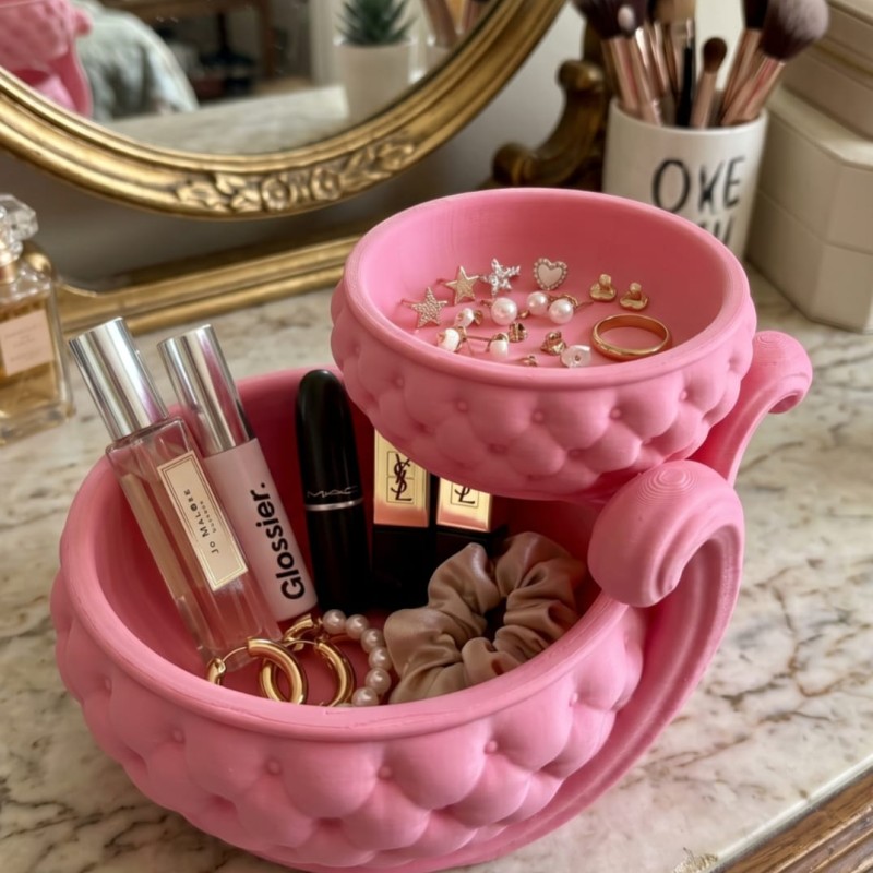 Organizer Serbaguna 2 Tingkat Bahan PLA Tempat Kosmetik Perhiasan Kunci Ukuran 150x165x114 mm