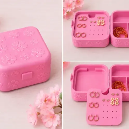 Kotak Perhiasan Mini Pink Organizer Jewelry Box Tempat Cincin Anting Kalung Portable