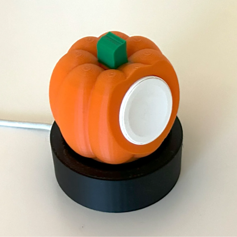 Pumpkin Apple Watch Charger Stand 3D Print Dudukan Charger Apple Watch Bentuk Labu Estetik